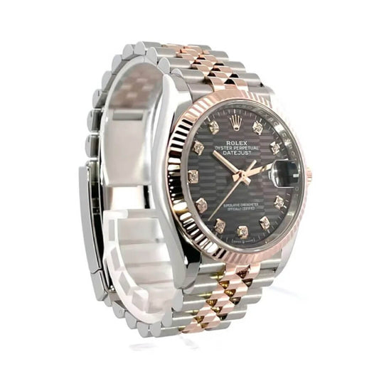 Rolex Datejust 126231, 36mm ¨C Everose Gold Fluted Bezel, Slate Motif Dial with Diamond