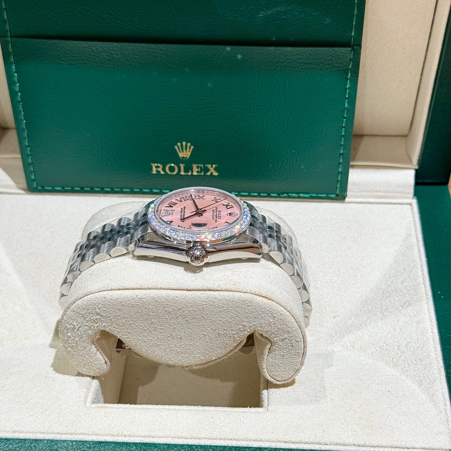 Rolex DateJust Replica Watch Moissanite Diamond Pink Dial 31mm