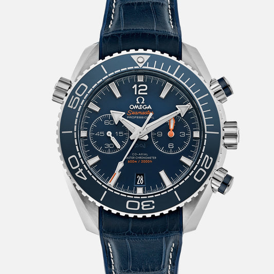 Seamaster Planet Ocean 600M Co-Axial Master Chronometer Chronograph 45.5mm Blue Dial On Leather Strap With Rubber Lining(1:1 replica)