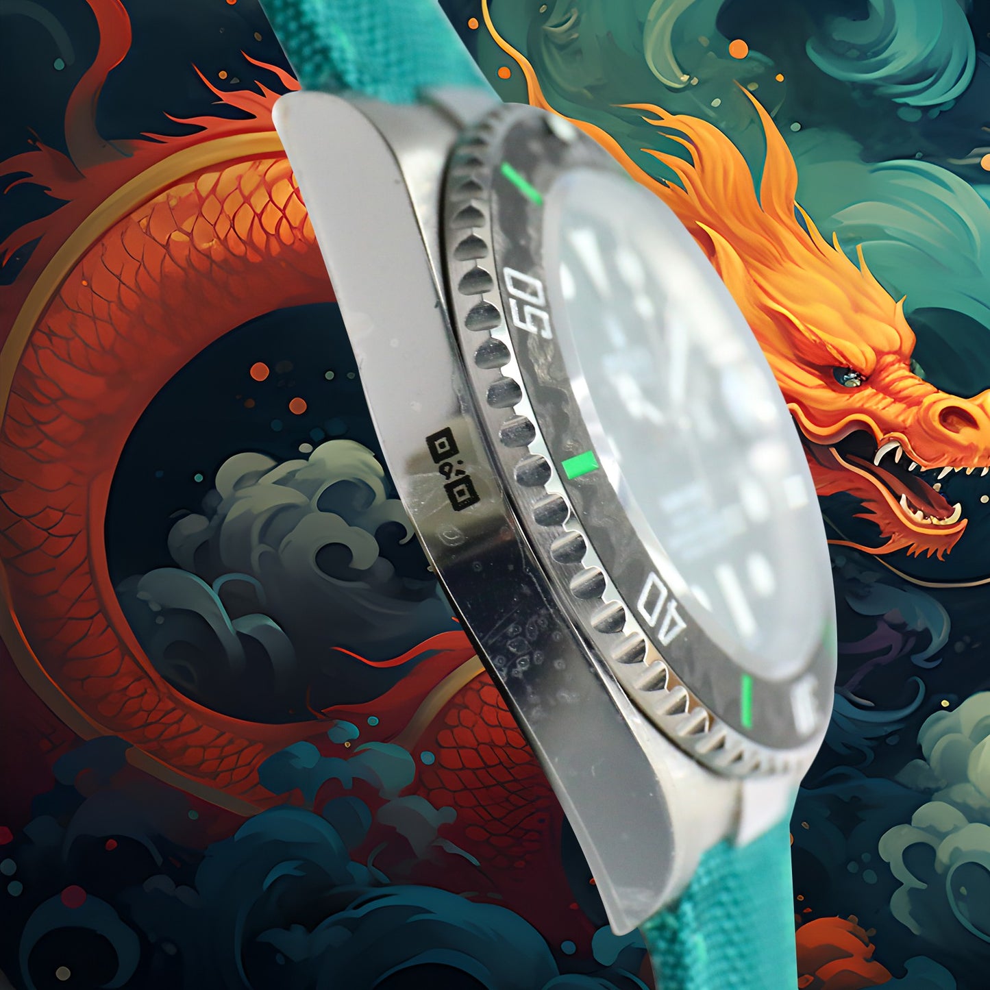 ROLEX Year of the Dragon Auspicious ?? ?? Submariner Carbon Fiber Bezel - Velcro Strap - Green(1:1 replica)