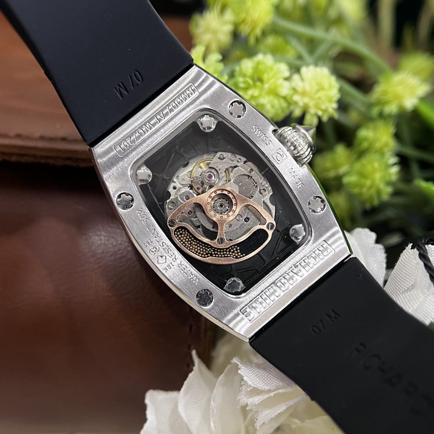 Richard Mille Fake Watch RM007 Red Dial Rubber Strap 36mm