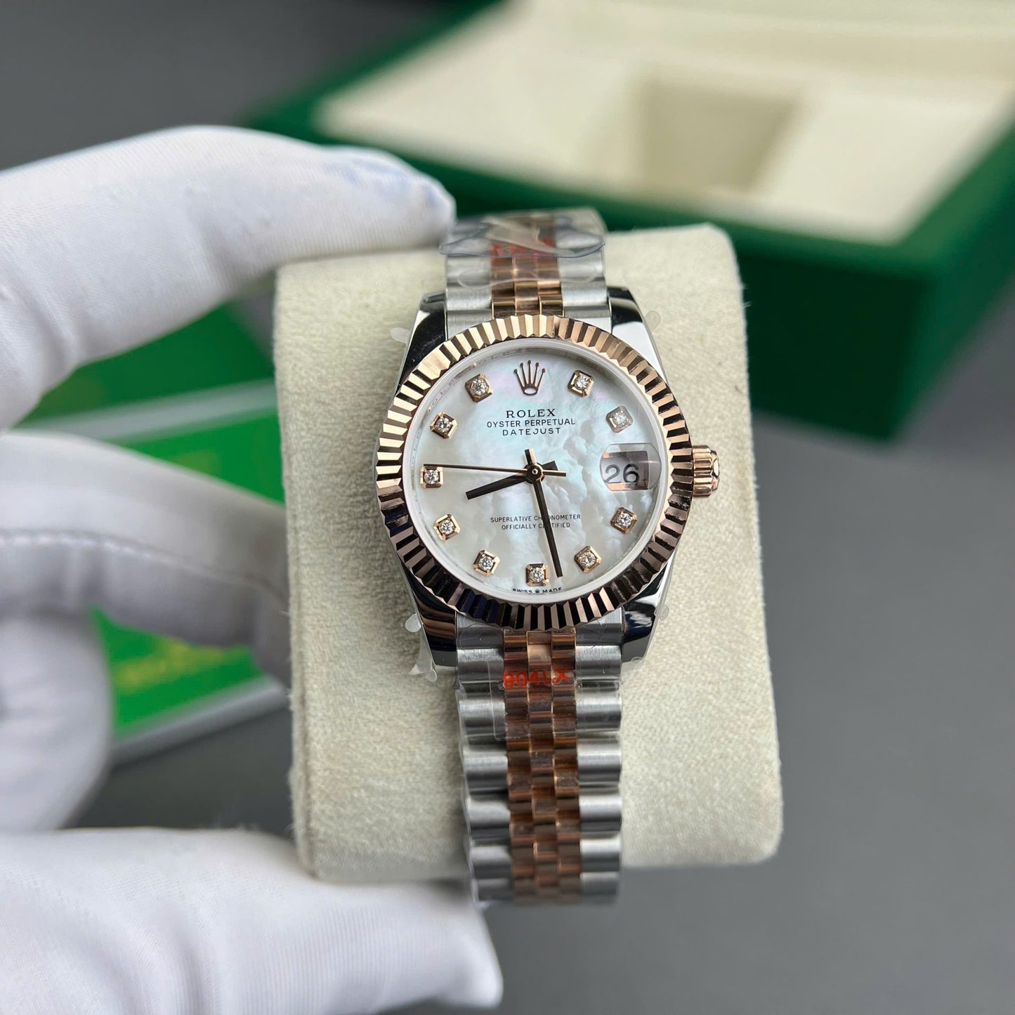 Rolex DateJust Replica Watch Gold Wrapped + MOP Dial Natural Diamond Markers GM Factory 31mm