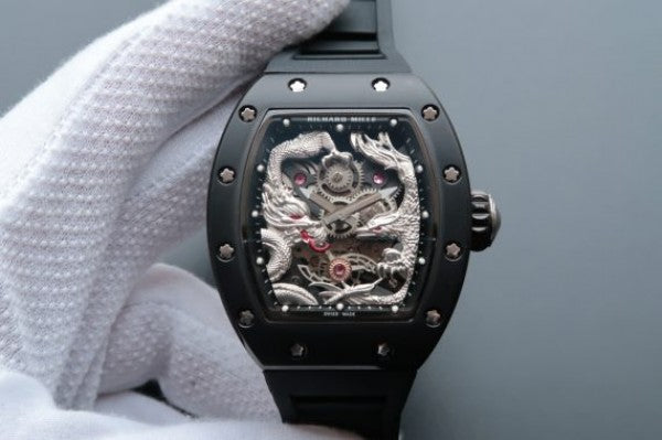 Replica Richard Mille RM057 Dragon Phoenix PVD SS Case Silver Dragon Dial Black Rubber Strap
