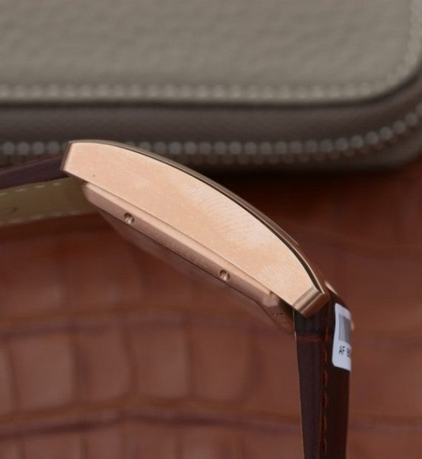 Replica Cartier Tank MC RG Gray Textured Dial Brown leather strap