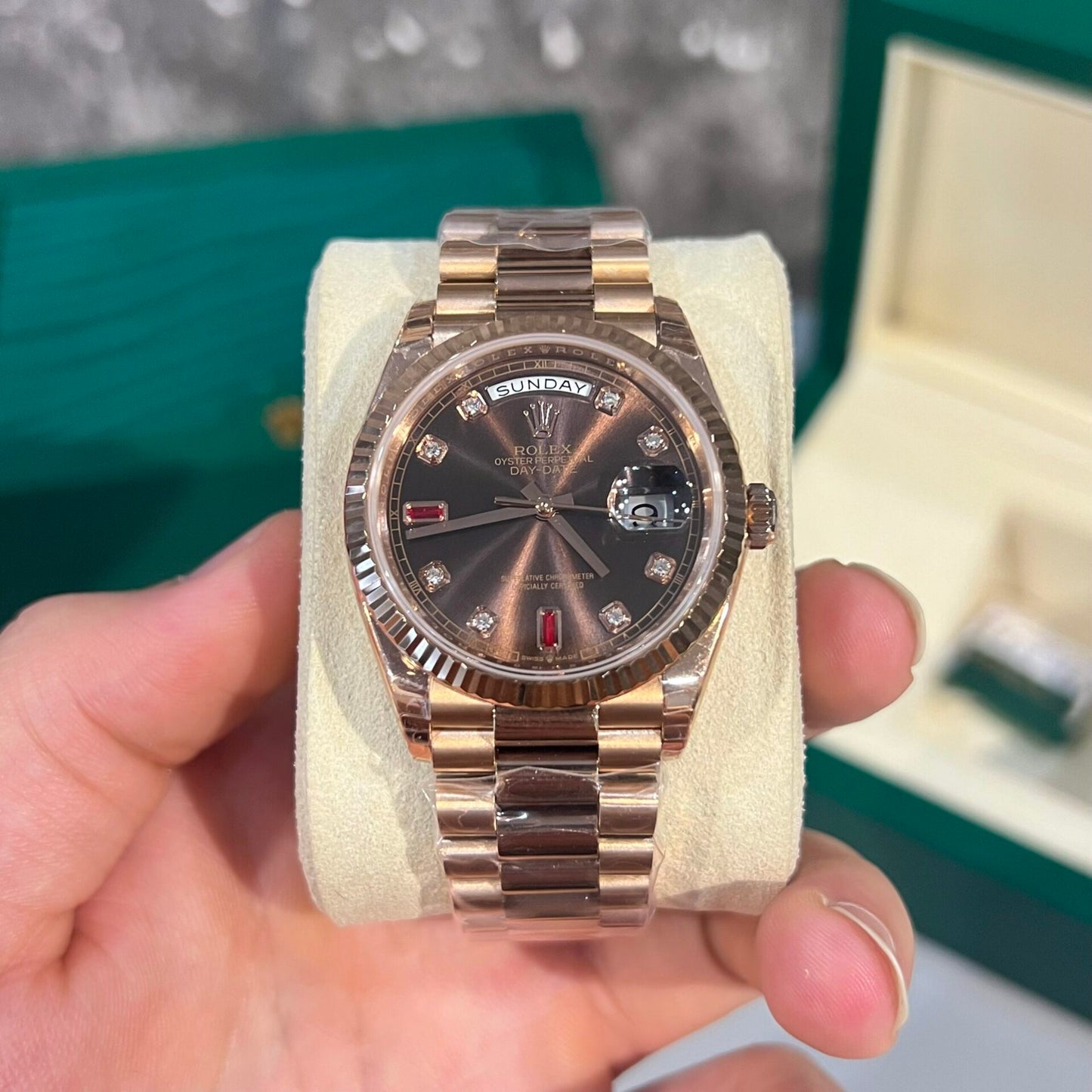 Rolex Replica 1:1 Watch Day-Date Chocolate Dial With Ruby Numbers 36/40mm
