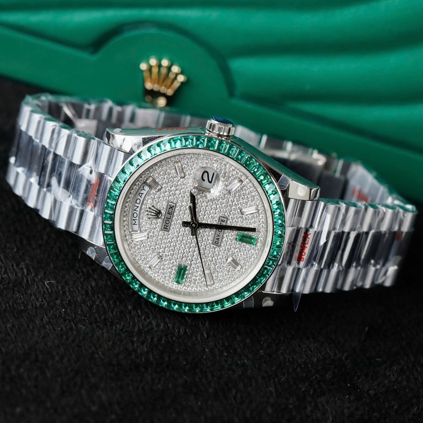 Rolex Day-Date Men Replica Watch Diamonds Moissanite + Sapphire Baguette Custom 40mm