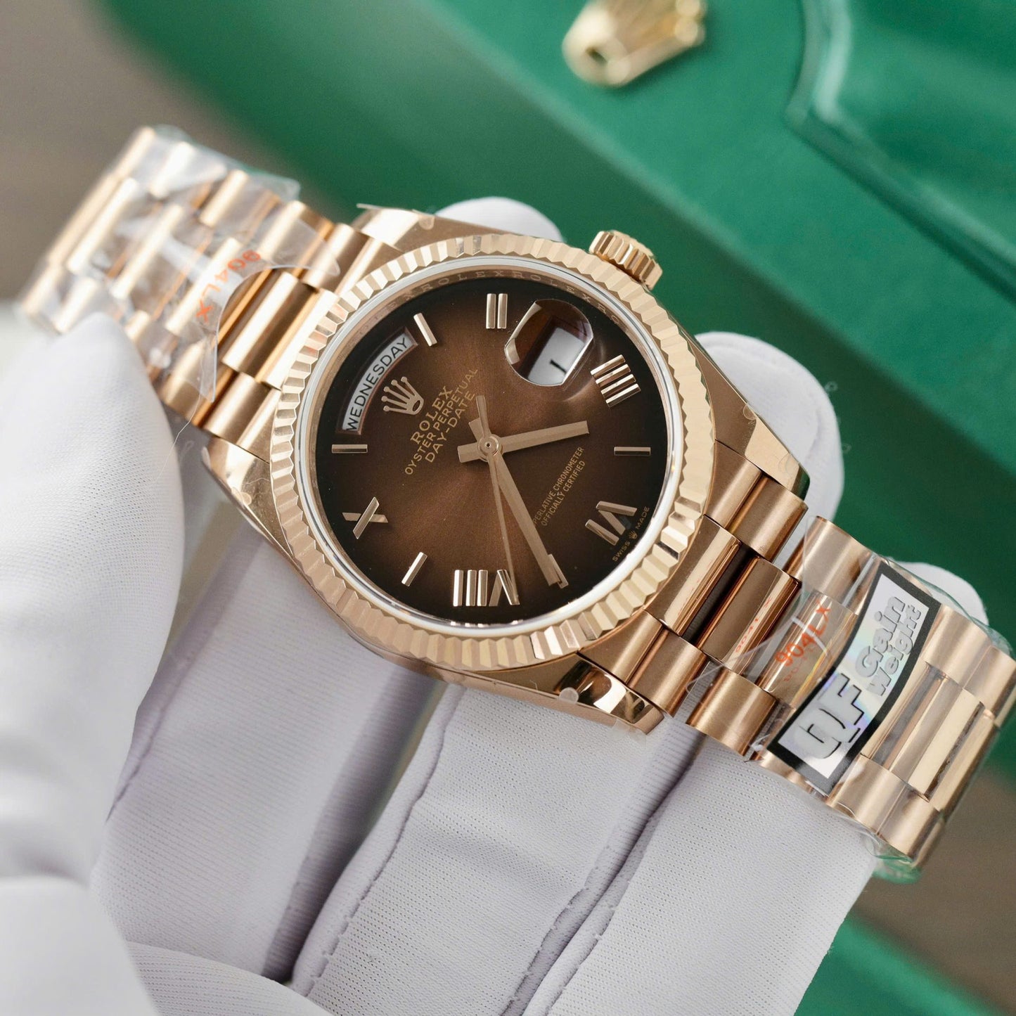 Rolex Day-Date 128235 Replica Watch Dial Chocolate Weight 158gram QF Factory 36mm