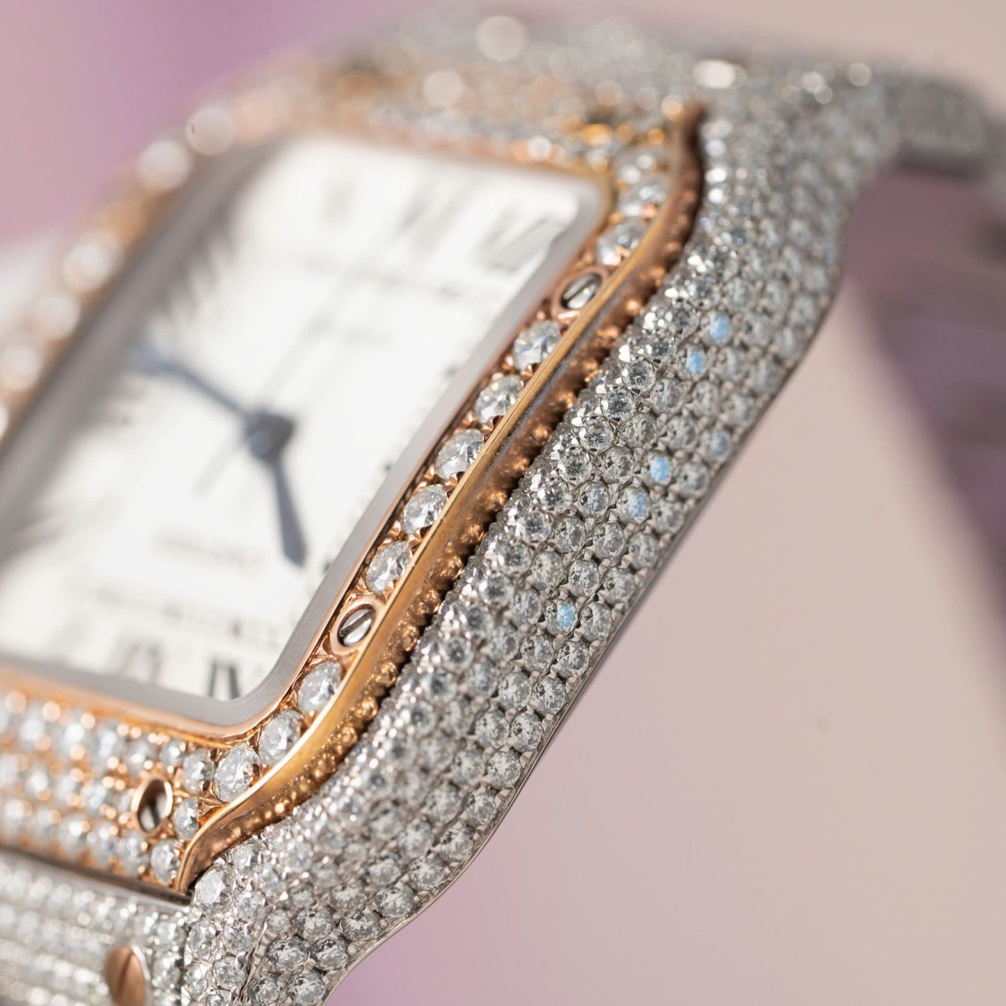 Cartier Santos Replica Watch With Full Diamond Moissanite Hong Kong 35mm