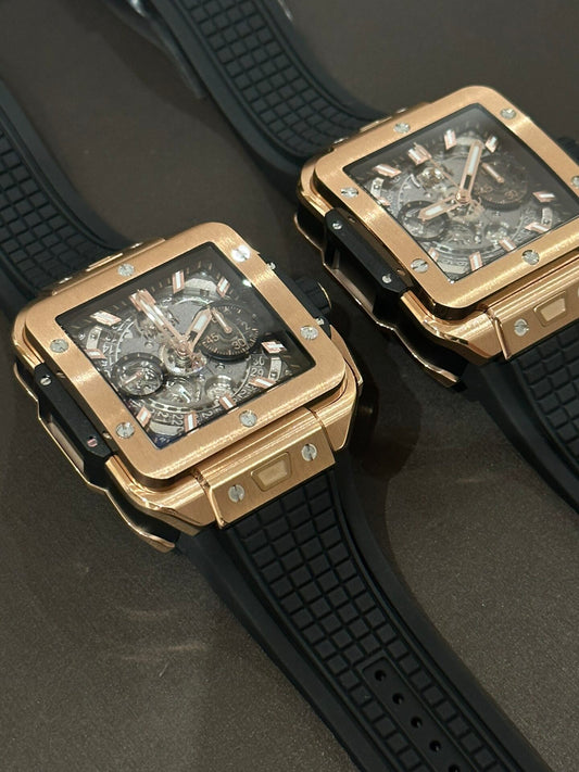 Hublot Big Bang Square Replica Watch Rose Gold Rubber Strap BBF 42mm