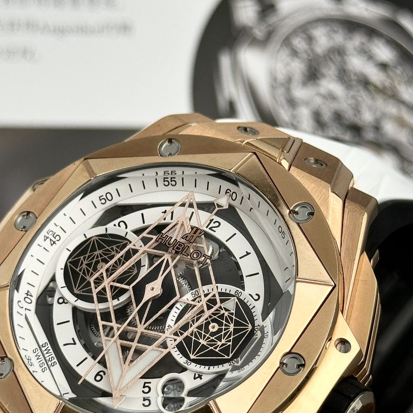 Hublot Best Replica Watch Big Bang Sang Bleu II King Gold White Dial BBF 45mm
