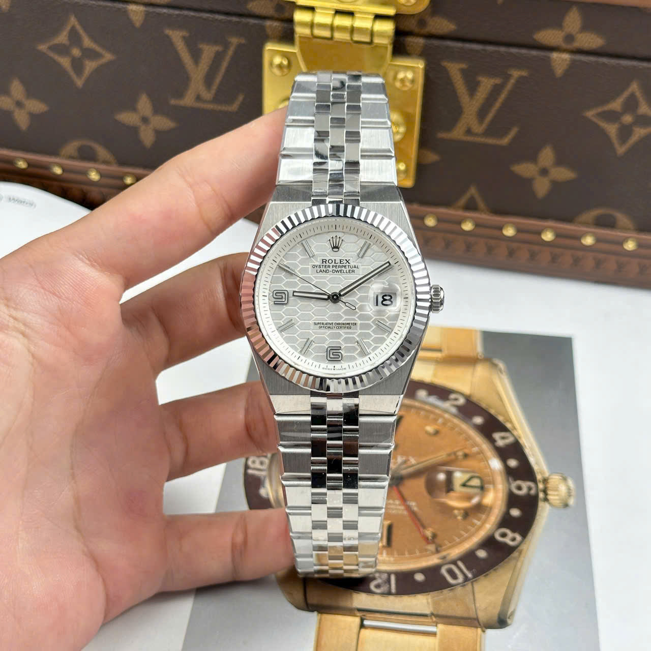 Rolex Land-Dweller 127336 White   Honeycomb Motif Dial Best Replica Watches 40mm