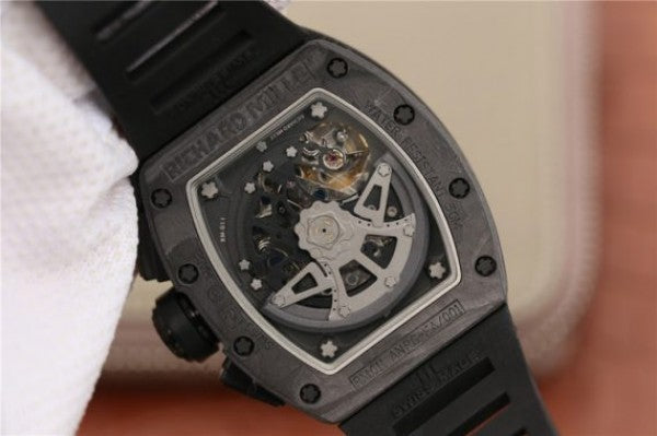 Replica Richard Mille RM011 NTPT Carbon Case Chronograph KVF Crystal Skeleton Dial Red Black Rubber Strap A7750