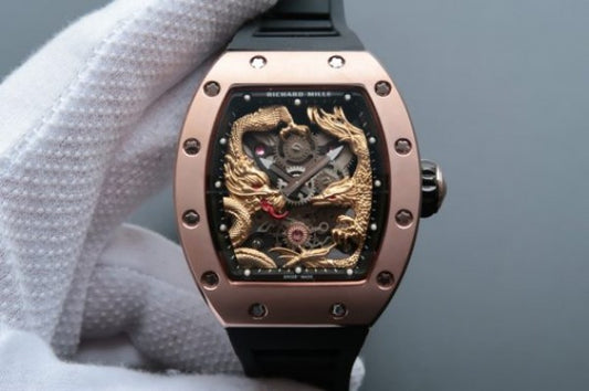 Replica Richard Mille RM057 Dragon Phoenix RG Case YG Dragon Dial Black Rubber Strap