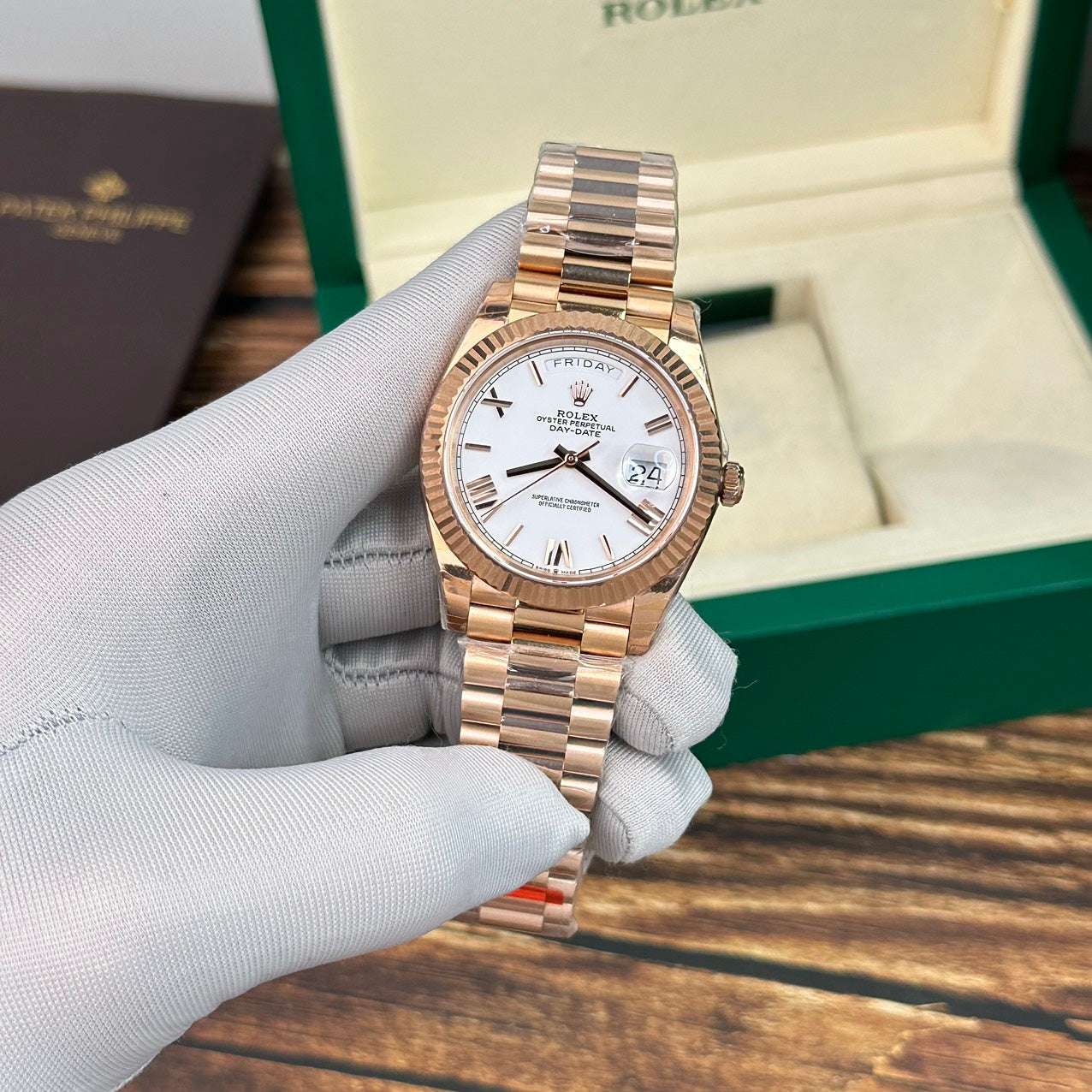 Rolex Replica 1:1 Watch Day-Date Rose Gold White Dial EW Factory 40mm