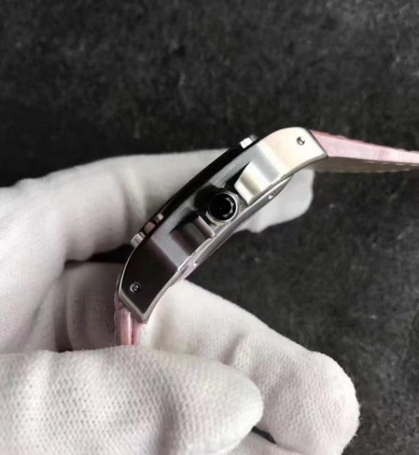 Replica Cartier Santos 100 33mm SS White Dial Pink Leather Strap SEIKO NH05A