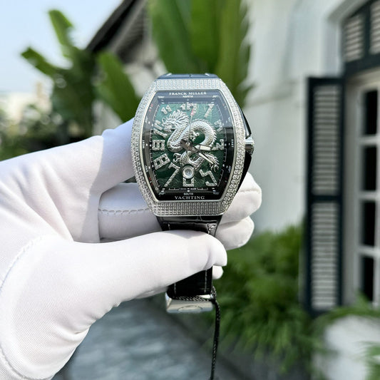 Franck Muller Replica 11 Watch V45 Green Dragon Dial With Stone  45mm