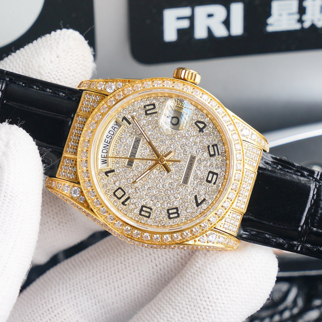 Rolex new full-diamond logotype - full diamonds with classic lettering - official size 36mm(1:1 replica)
