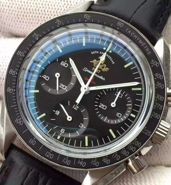 Replica Omega Speedmaster MoonWatch 1957 Black Dia Leathe Manual Winding