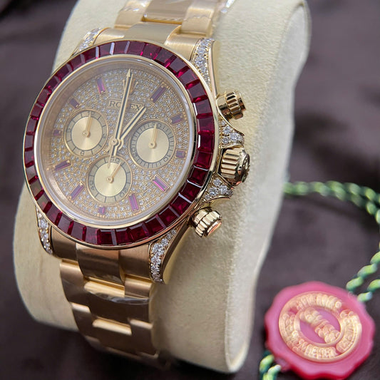 Rolex Cosmograph Daytona 126598TRU Replica Watch 18K Solid Gold + Ruby + Natural Diamonds 40mm
