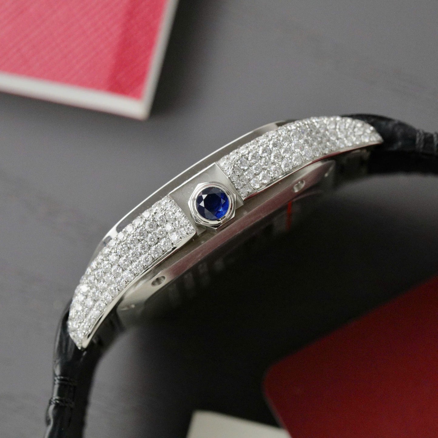 Cartier Santos Women Copies Watches Full Moissanite Diamonds Custom 35mm