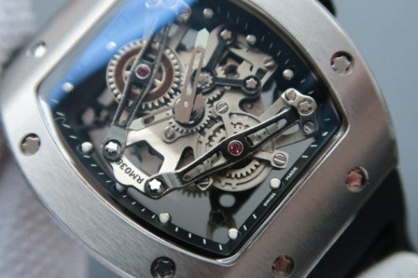 Replica Richard Mille RM038 SS Black Inner Bezel Skeleton Dial Black Rubber Strap Jap Quartz