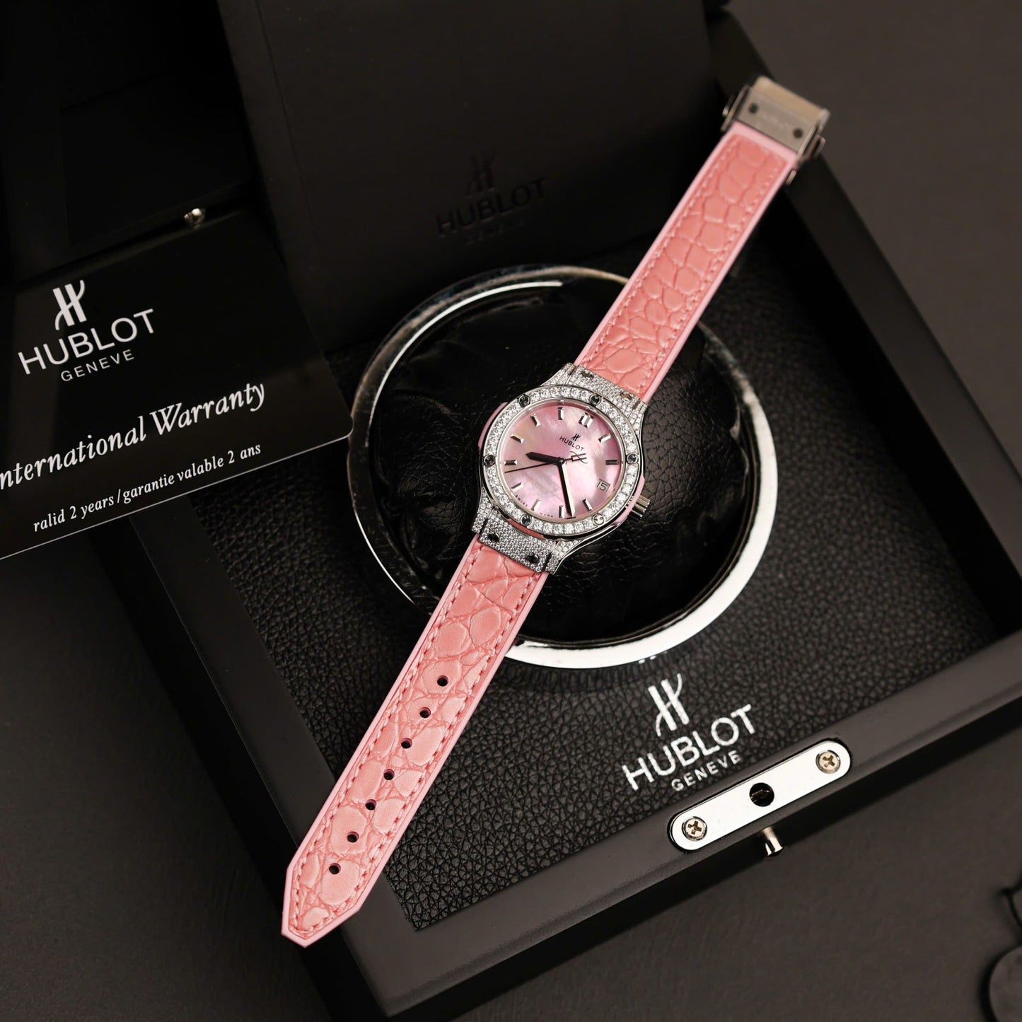 Hublot Classic Fusion Replica Watch Mother Of Pearl Dial + Moissanite Diamonds 33mm