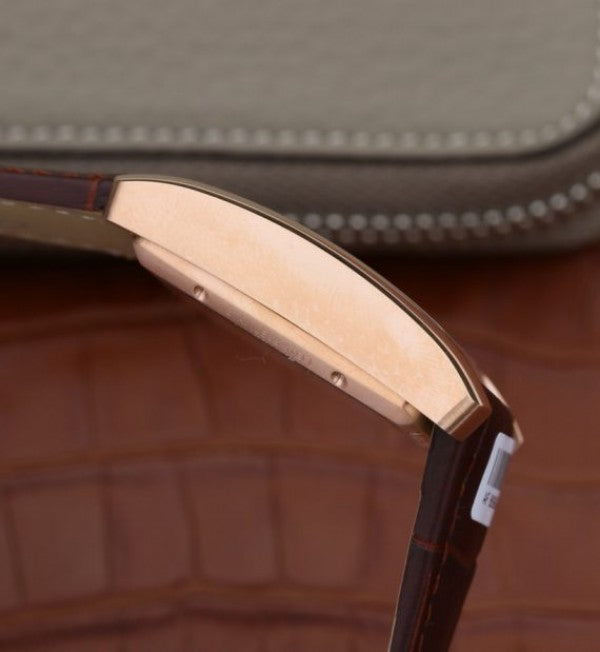 Replica Cartier Tank MC RG White Dial RG Mark Brown Leather Strap