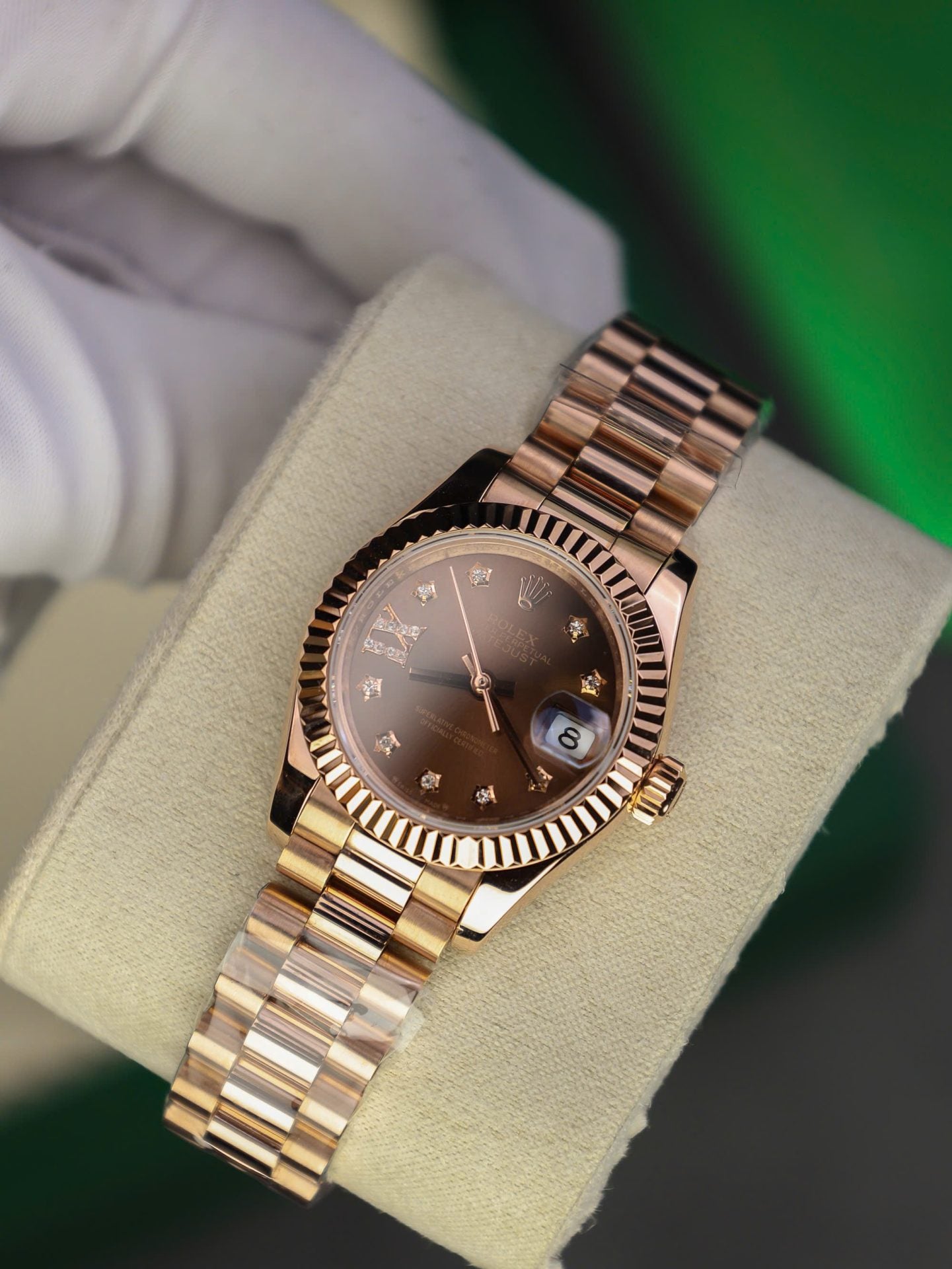 Rolex DateJust Women Copies Watches Gold Wrapped Chocolate Dial GM Factory 28mm