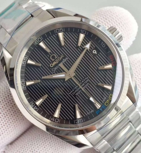 Replica Omega XF Seamaster CO-AXIAL Master PyeongChang 2018 Black Dial SS Bracelet A8500