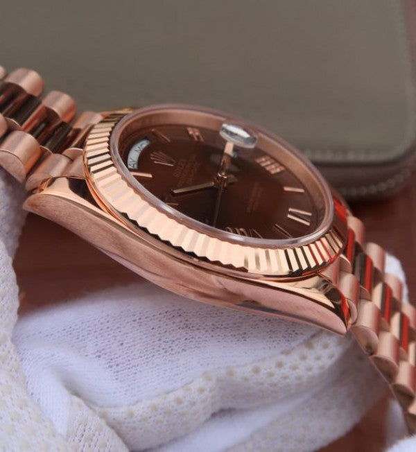 Replica Rolex Day-Date 40mm 228235 RG Noob Brown Dial Roman Markers RG Bracelet A3255