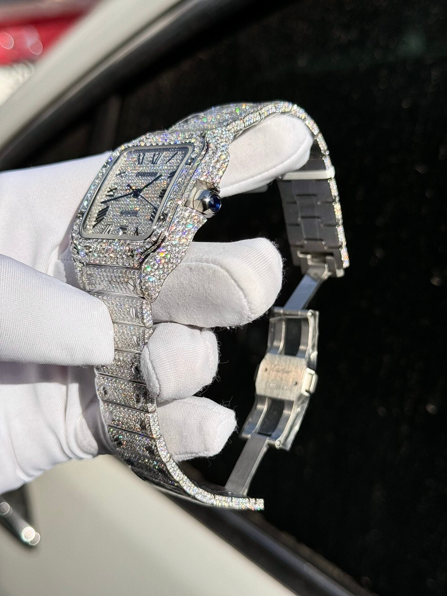 Cartier Santos Replica Watch Full Diamond Moissanite Hong Kong 39.8mm