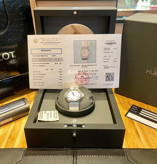 Hublot Replica Watch Classic Fusion White Dial Custom Moissanite Diamonds 38mm