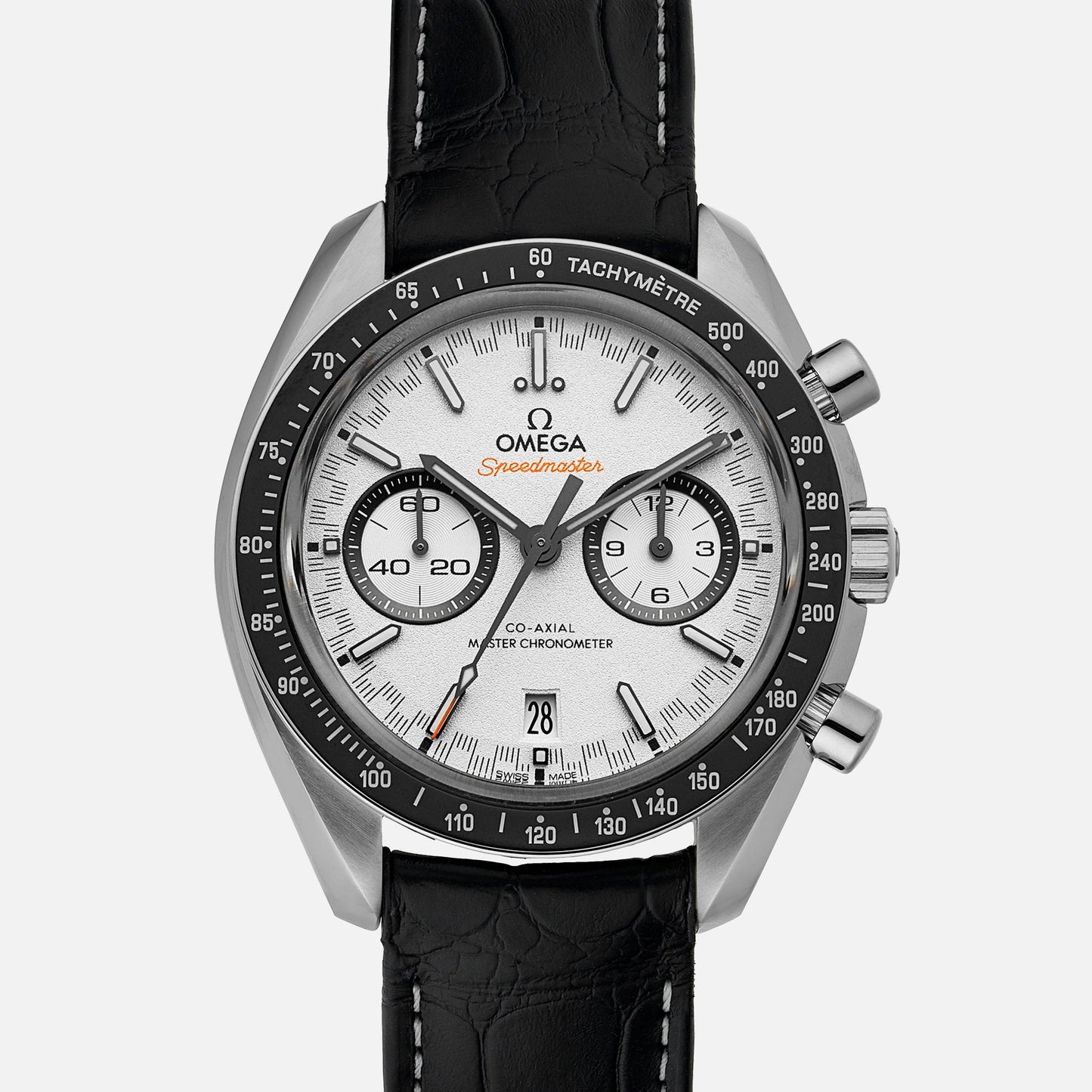 Speedmaster Racing Co-Axial Master Chronometer Chronograph 44.25mm White Dial On Strap(1:1 replica)