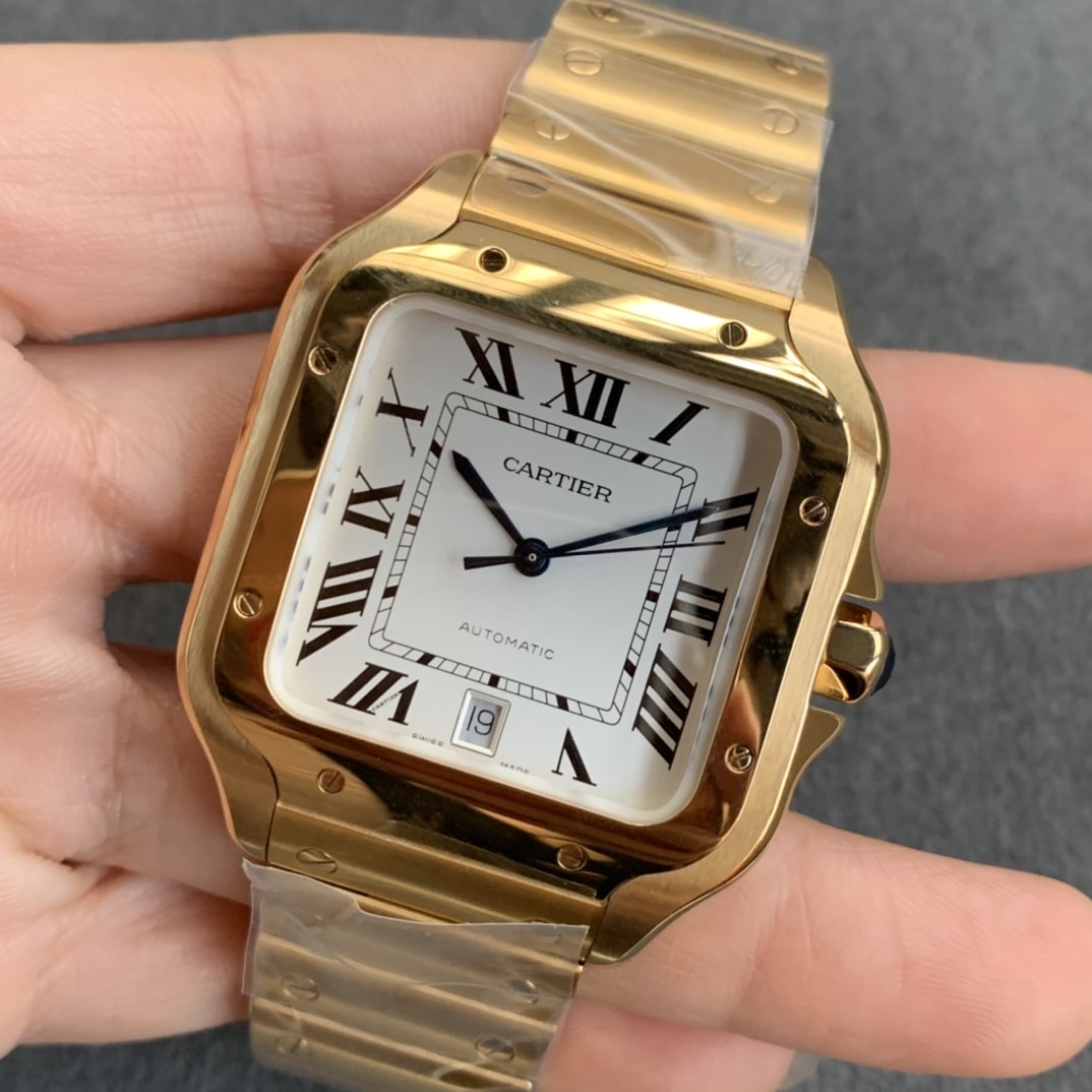 Fake cartier watch Santos large model mechanical movement Santos De Cartier Large Yellow Gold WGSA0029 GF(1:1 replica)
