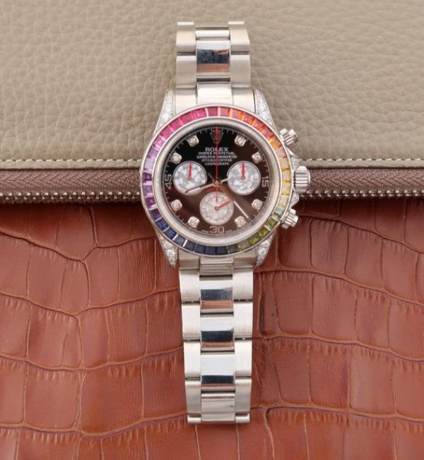 Replica Rolex Daytona 116599 Colorful Crystal Bezel Black Dial SS Bracelet A7750