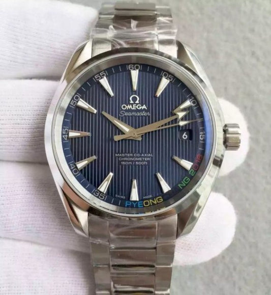 Replica Omega XF Seamaster CO-AXIAL Master PyeongChang 2018 Blue Dial SS Bracelet A8500