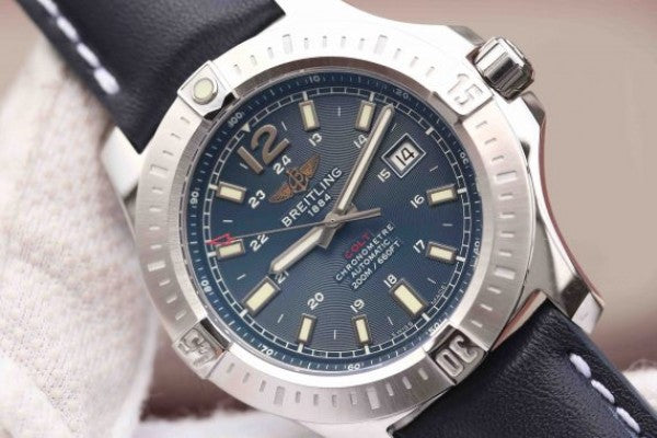 Replica Breitling Colt Automatic 44mm SS GF Blue Textured Dial Blue Leather Strap A2824