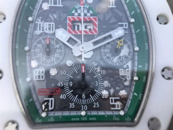 Replica Richard Mille RM011 White Ceramic Felipe Massa Green Inner Bezel White Rubber Strap A7750