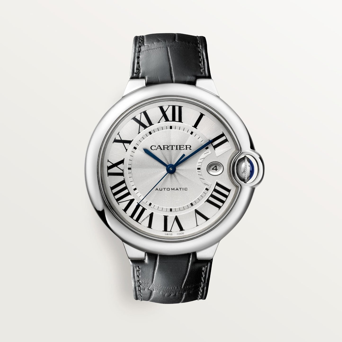 Cartier Ballon Bleu de Fake Cartier Watch Stainless Steel 42mm Silver Dial Leather Strap WSBB0026-AF(1:1 replica)