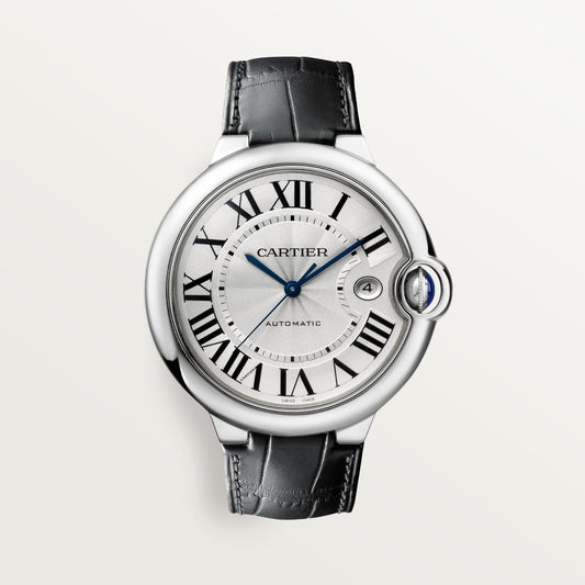 Cartier Ballon Bleu de Fake Cartier Watch Stainless Steel 42mm Silver Dial Leather Strap WSBB0026-AF(1:1 replica)