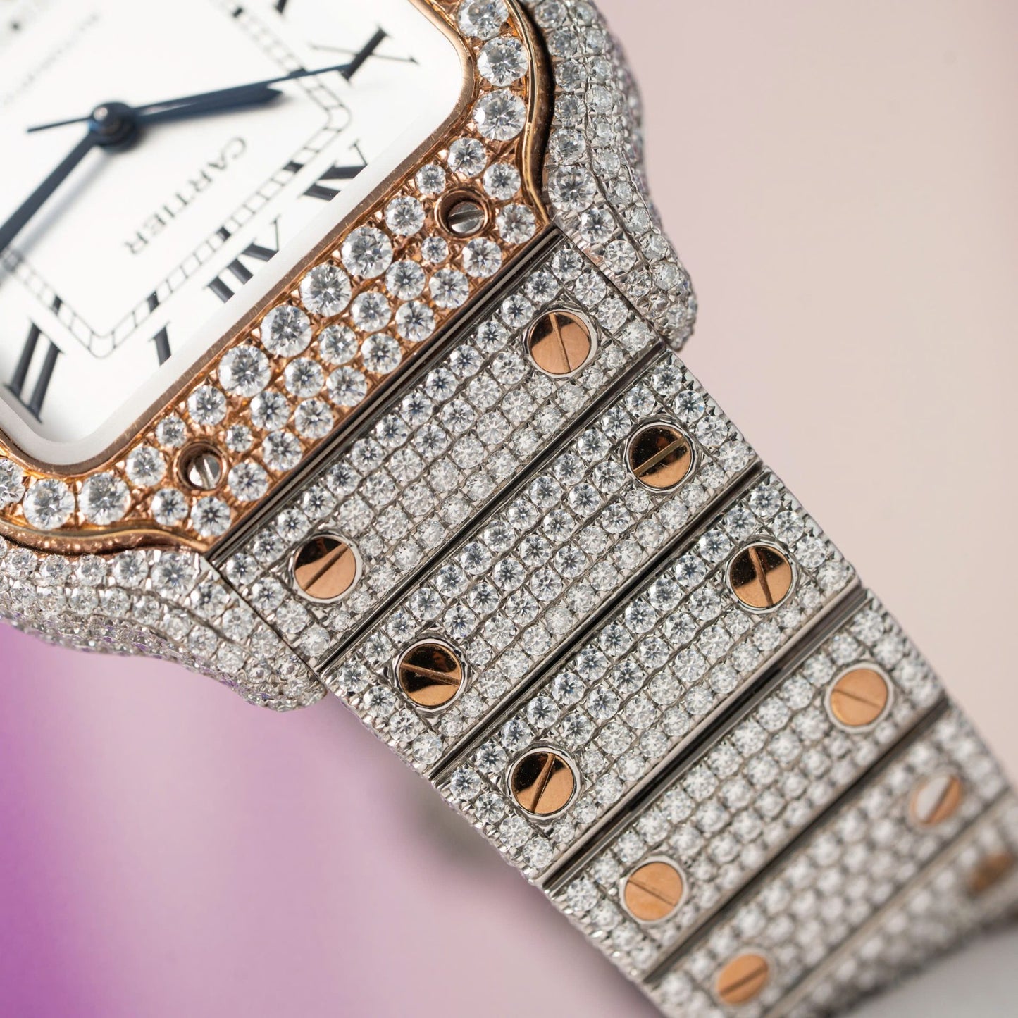 Cartier Santos Replica Watch With Full Diamond Moissanite Hong Kong 35mm