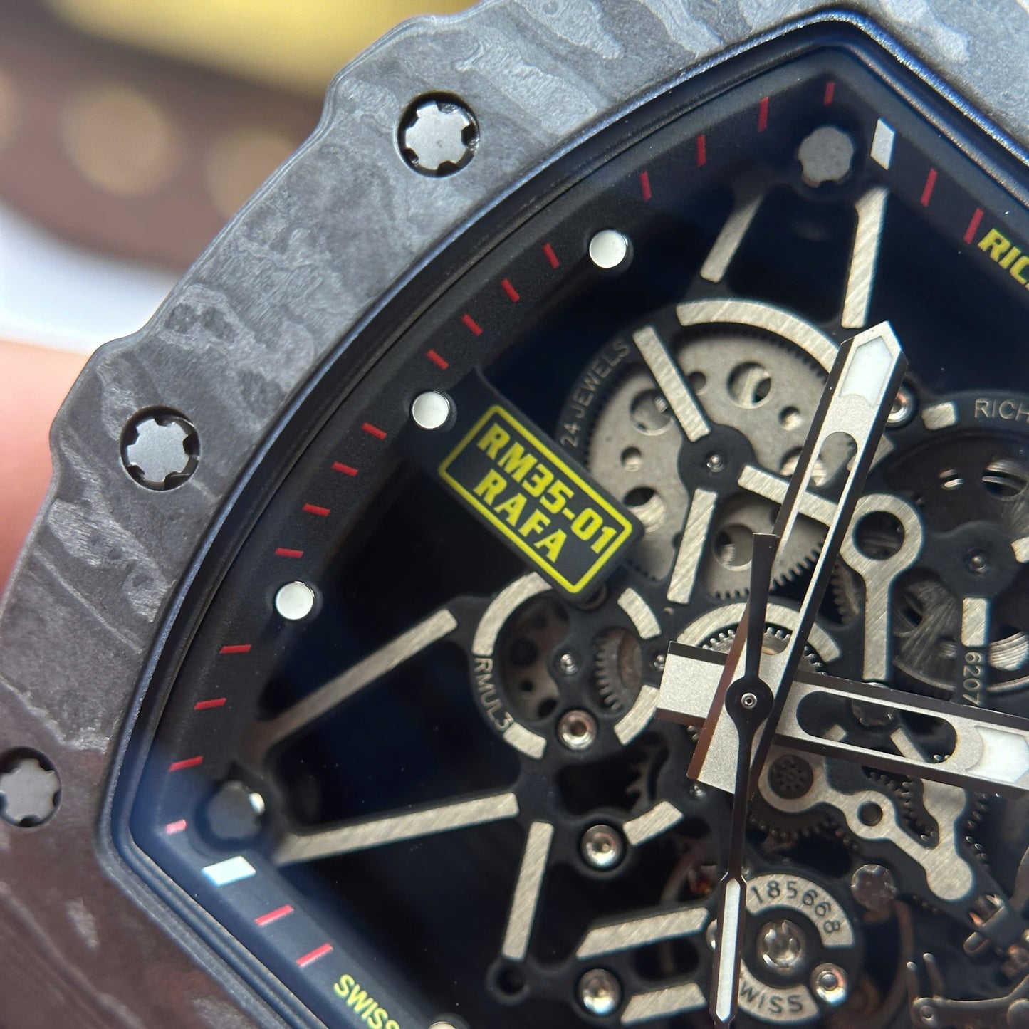 Richard Mille RM35-01 Rafael Nadal Carbon NTPT Replica Watches Black Rubber Strap ZF Factory 49,9x43mm