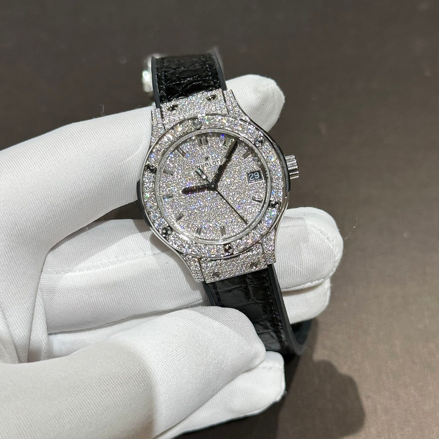 Hublot Classic Fusion Replica Watch With Full Moissanite Diamonds 33mm