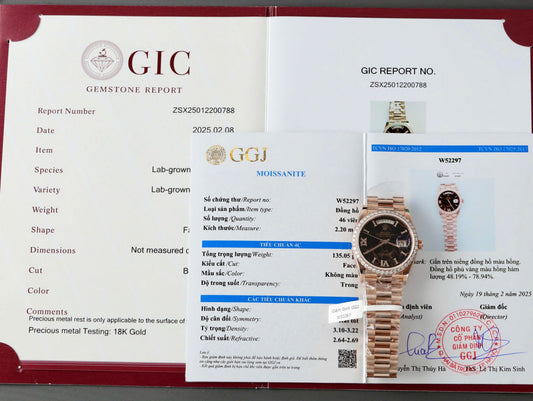 Rolex Day-Date Eisenkiesel Dial Copies Watch Gold Wrapped + Diamonds Moissanite GM Factory 36mm