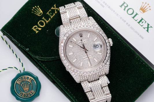 Rolex DateJust Rep 11 Watch Full Diamond Moissanite White 41mm