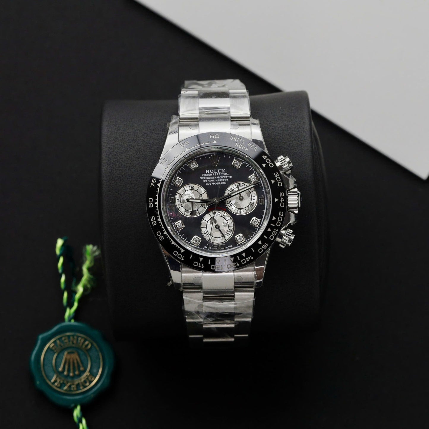 Rolex Daytona Replica Watch Dial Mother Of Pearl Custom Moissanite Diamonds 40mm