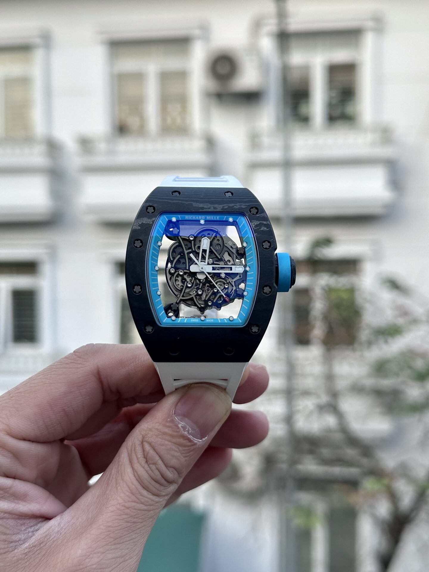 Richard Mille RM055 Replica Watch Full Carbon White Rubber Strap BBR 45mm