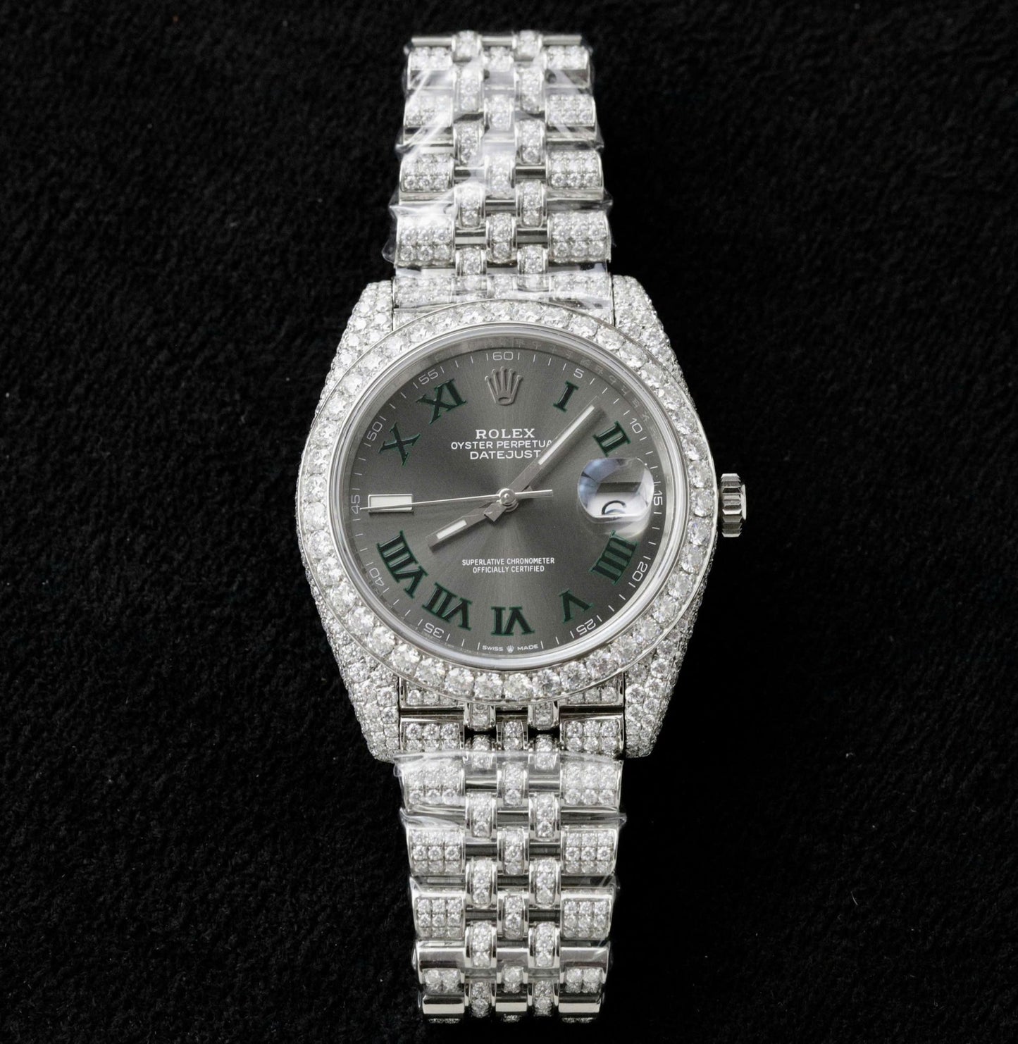 Rolex DateJust Best Copies Watch Dial Wimbledon Encrusted Moissanite Hong Kong 41mm