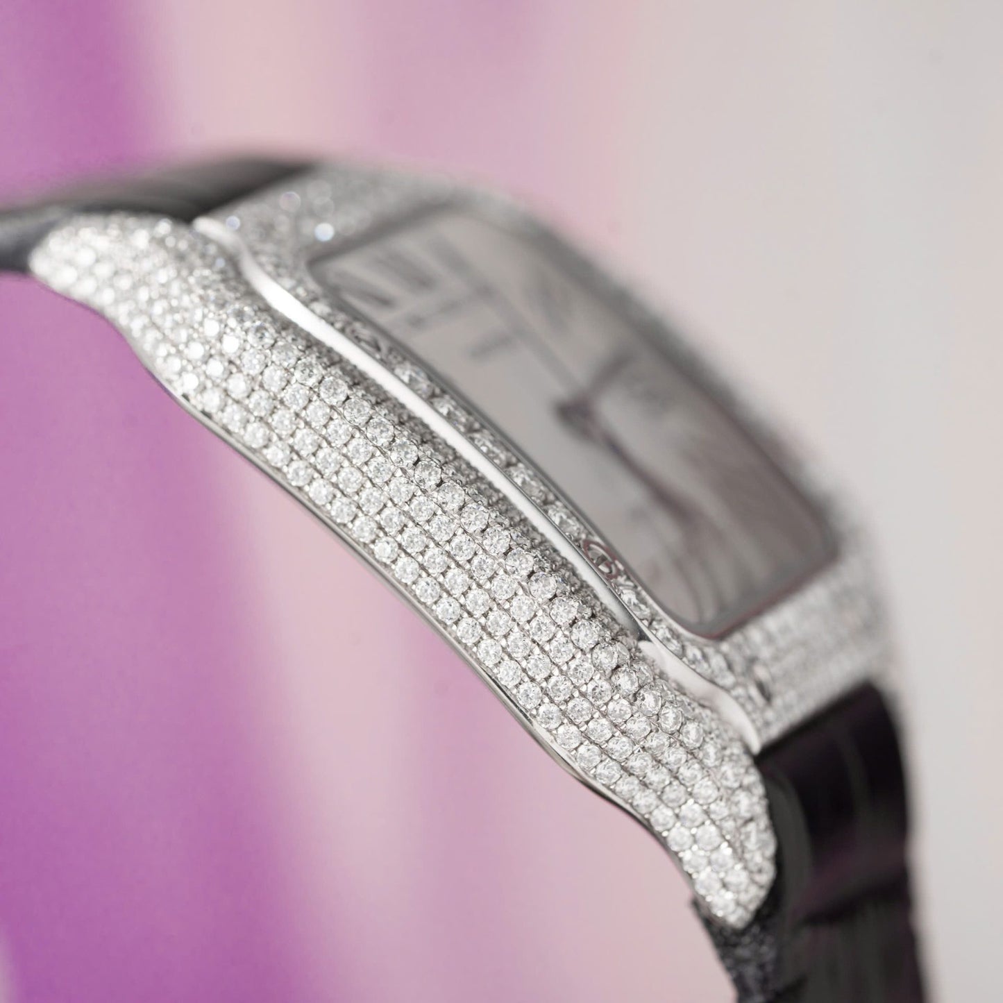 Cartier Santos With Moissanite Diamond Hong Kong Rep 11 Watch Leather Strap 39.8mm