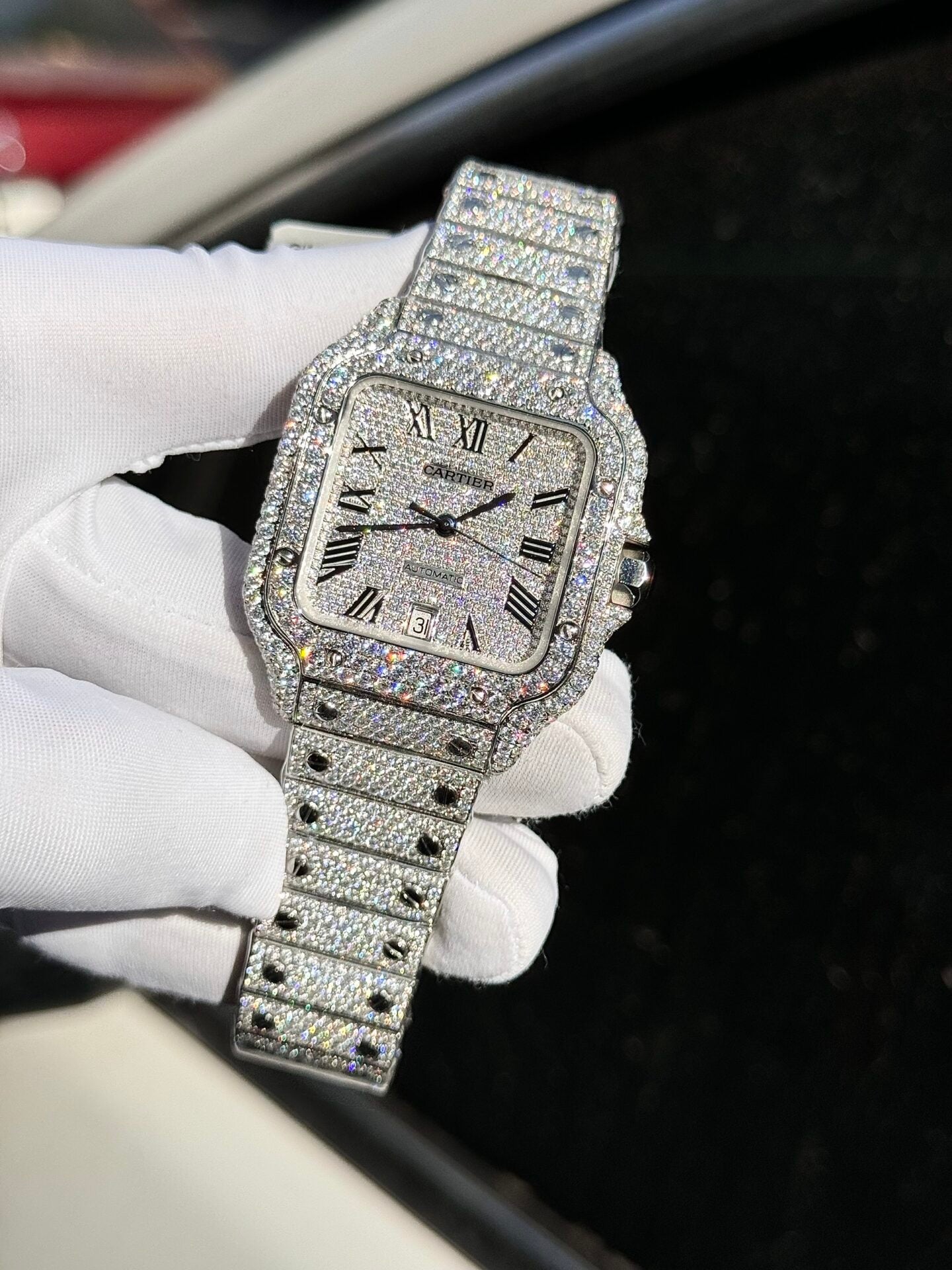Cartier Santos Replica Watch Full Diamond Moissanite Hong Kong 39.8mm